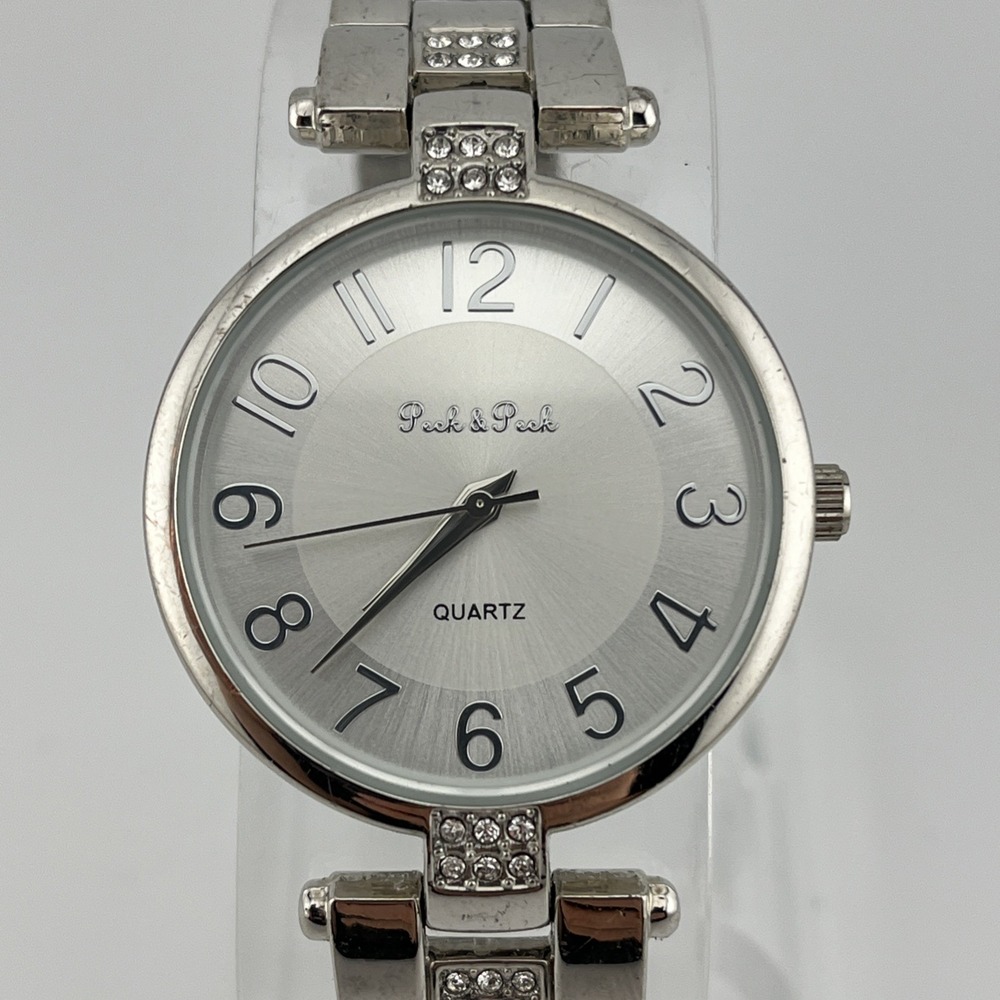 Peck & Peck Watch Women 34mm Silver Case 7" Band- New Battery